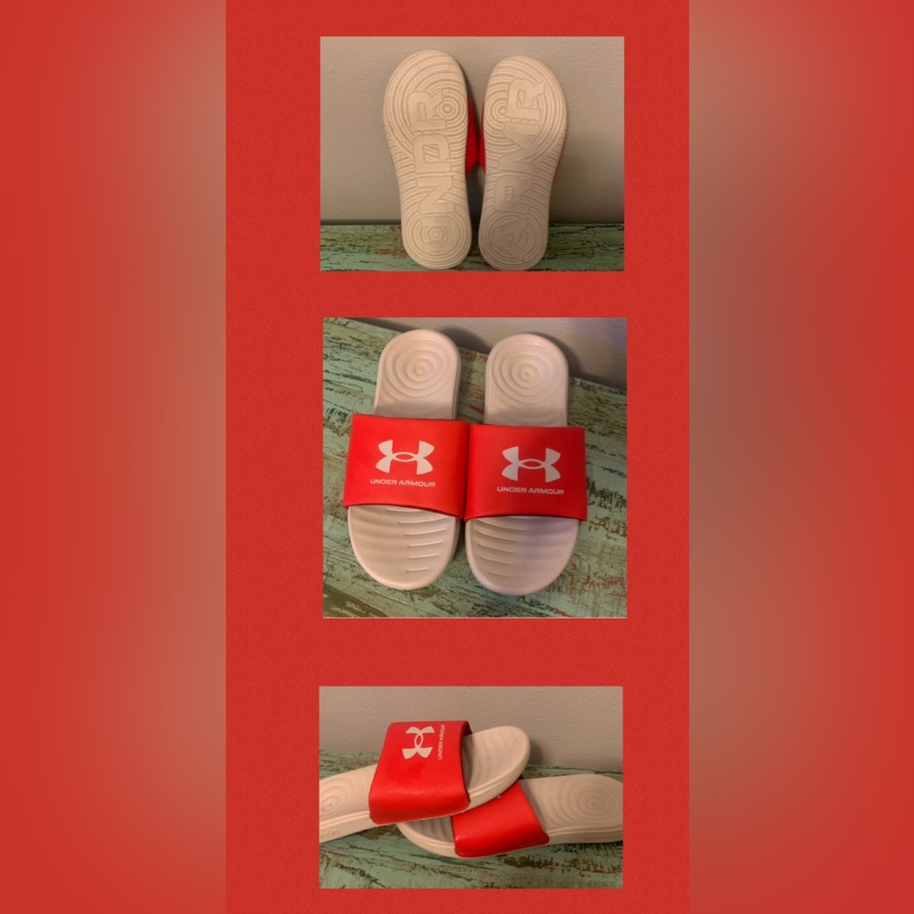 Under Armour Red Strap White Footbed Slides
